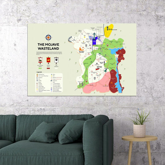 Fallout New Vegas Video Game Poster Mojave Wasteland Map Print Retro Futuristic Gamer Wall Art Decor - xonomax