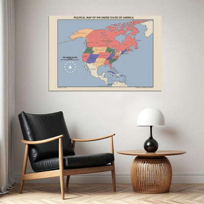 Fallout Video Game Poster Political Map of USA and Commonwealth 2077 Print Sci-Fi Retro Wall Art Decor