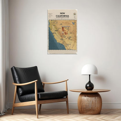 Fallout Video Game Poster The New California Map 2280 Print RPG Retro Futuristic Gamer Wall Art Decor