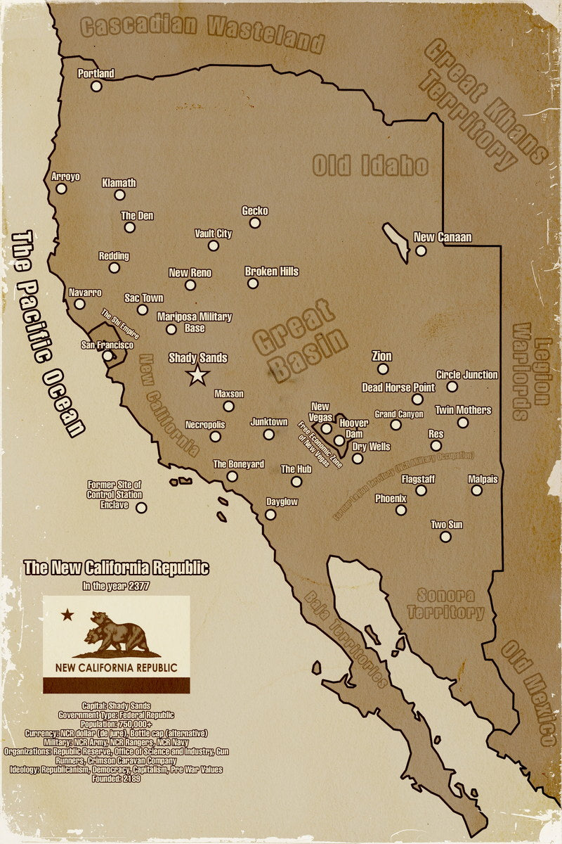Fallout Video Game Poster The New California Republic Map 2377 Print RPG Sci-Fi Wall Art Retro Decor