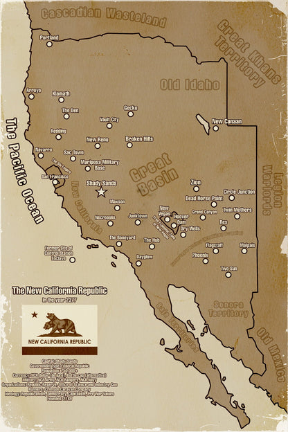 Fallout Video Game Poster The New California Republic Map 2377 Print RPG Sci-Fi Wall Art Retro Decor