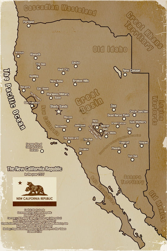 Fallout Video Game Poster The New California Republic Map 2377 Print RPG Sci-Fi Wall Art Retro Decor