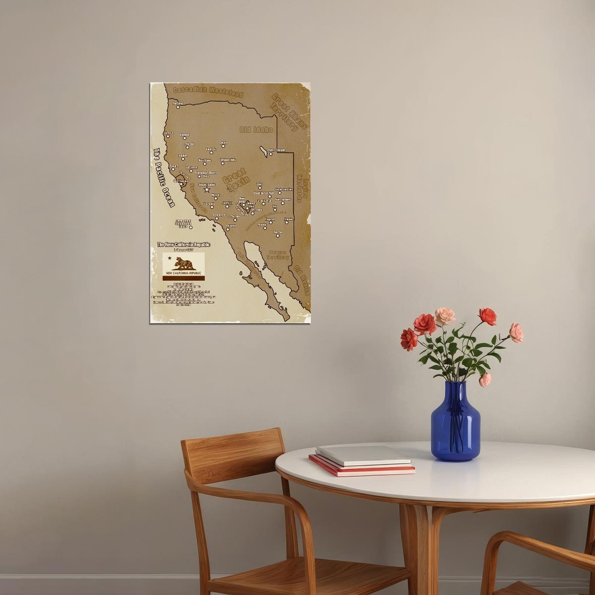 Fallout Video Game Poster The New California Republic Map 2377 Print RPG Sci-Fi Wall Art Retro Decor
