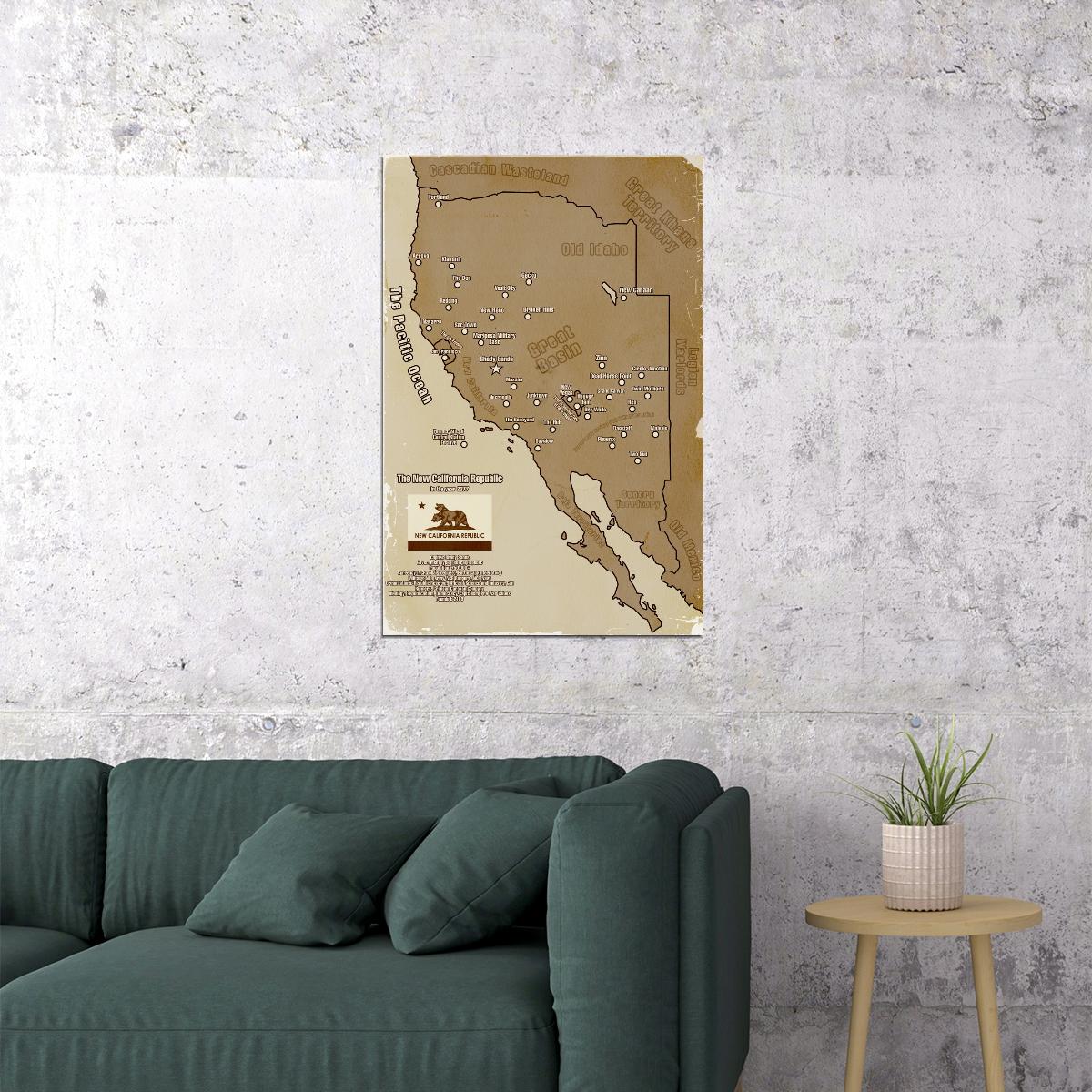 Fallout Video Game Poster The New California Republic Map 2377 Print RPG Sci-Fi Wall Art Retro Decor