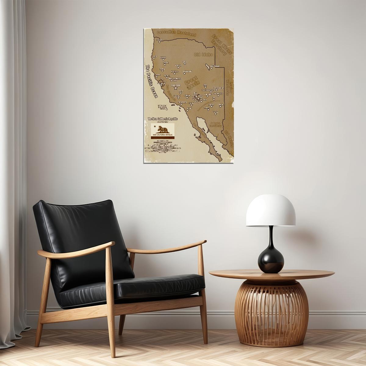 Fallout Video Game Poster The New California Republic Map 2377 Print RPG Sci-Fi Wall Art Retro Decor