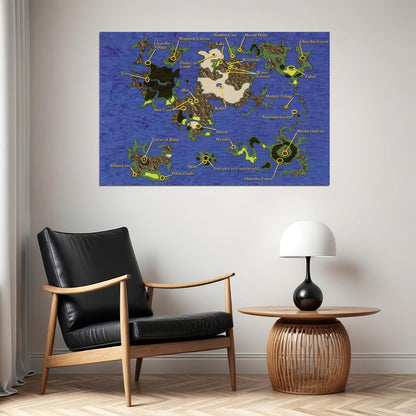 Final Fantasy IV Video Game Poster The Blue Planet Map Print Fantasy JRPG Gamer Wall Art Retro Decor - xonomax
