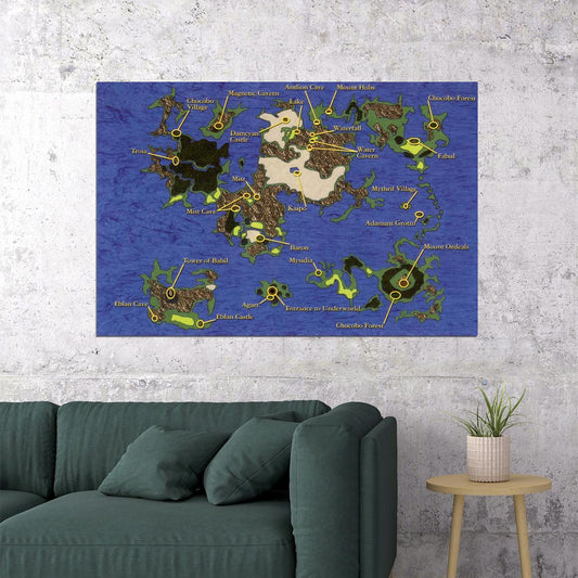 Final Fantasy IV Video Game Poster The Blue Planet Map Print Fantasy JRPG Gamer Wall Art Retro Decor
