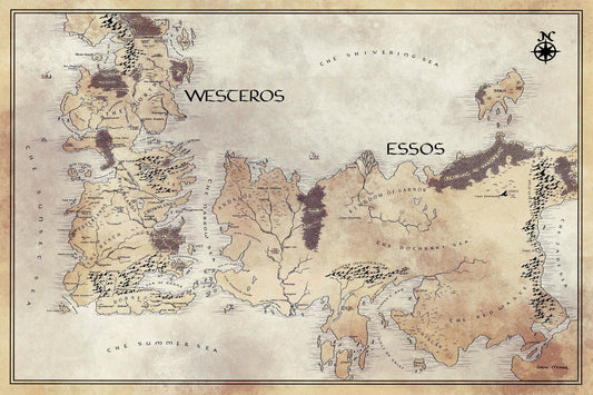 Game of Thrones TV Series Poster Westeros and Essos Map Print Fantasy Book Wall Art Medieval Decor