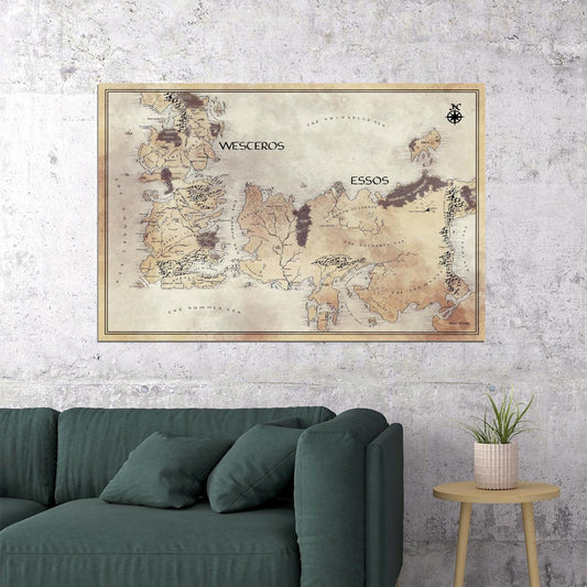 Game of Thrones TV Series Poster Westeros and Essos Map Print Fantasy Book Wall Art Medieval Decor