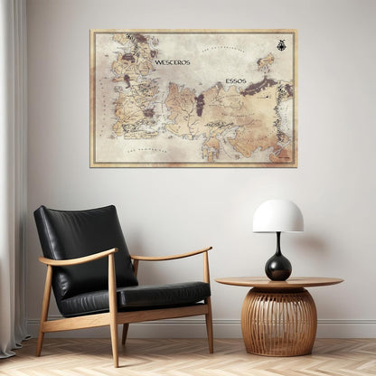 Game of Thrones TV Series Poster Westeros and Essos Map Print Fantasy Book Wall Art Medieval Decor - xonomax