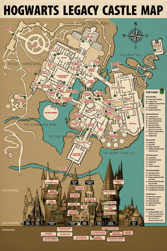 Hogwarts Legacy Video Game Poster Hogwarts Castle Map Print Wizarding School Wall Art Fantasy Decor