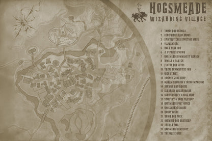 Harry Potter Movie Poster Hogsmeade Map Print Fantasy Wizarding Village Wall Art Book Decor