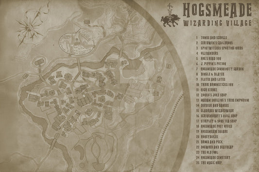 Harry Potter Movie Poster Hogsmeade Map Print Fantasy Wizarding Village Wall Art Book Decor