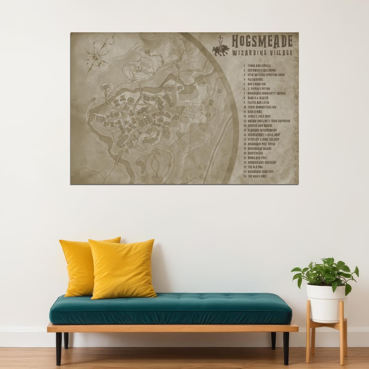 Harry Potter Movie Poster Hogsmeade Map Print Fantasy Wizarding Village Wall Art Book Decor