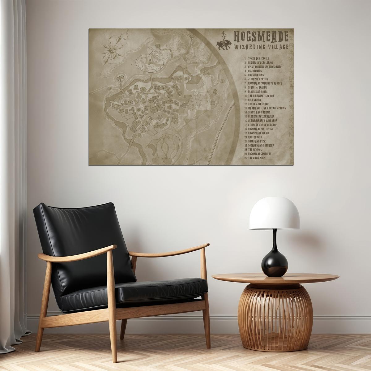 Harry Potter Movie Poster Hogsmeade Map Print Fantasy Wizarding Village Wall Art Book Decor