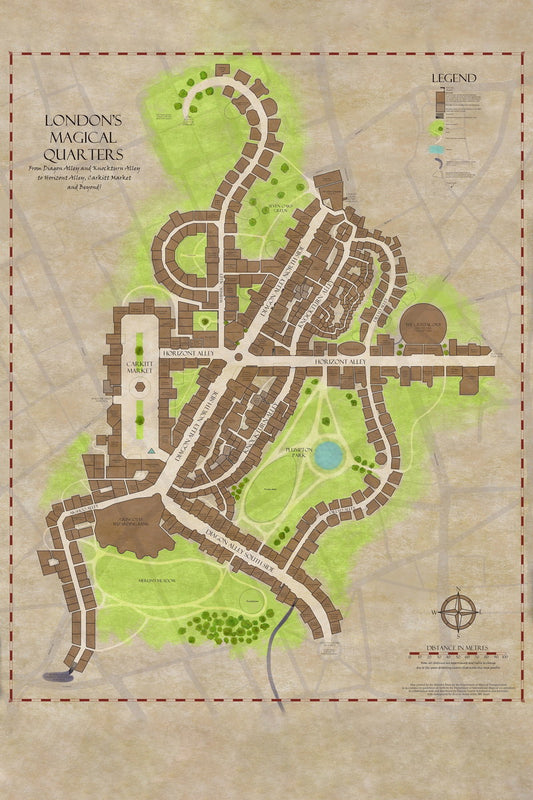 Harry Potter Poster Diagon Alley Map Print Fantasy Book and Game Inspired Wizarding Wall Art Decor