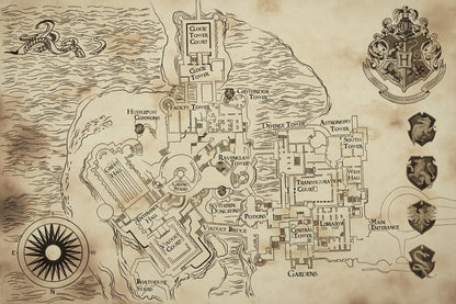 Harry Potter Poster Hogwarts Map Print Fantasy Castle Wall Art Wizarding World Book Video Game Decor