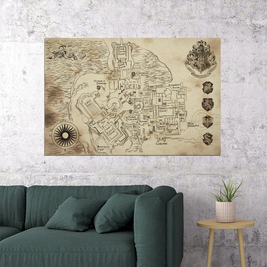 Harry Potter Poster Hogwarts Map Print Fantasy Castle Wall Art Wizarding World Book Video Game Decor - xonomax