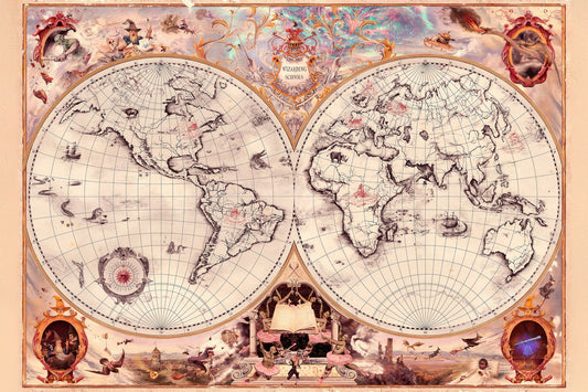 Harry Potter Poster Wizarding Schools Map Print Fantasy World Wall Art Magical Book Video Game Decor