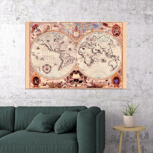 Harry Potter Poster Wizarding Schools Map Print Fantasy World Wall Art Magical Book Video Game Decor - xonomax