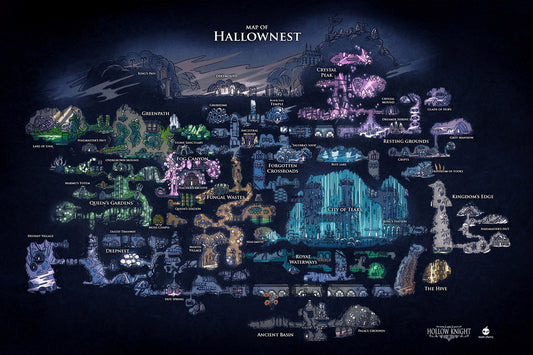 Hollow Knight Video Game Poster Hallownest Map Print Fantasy Metroidvania Wall Art Indie Gamer Decor