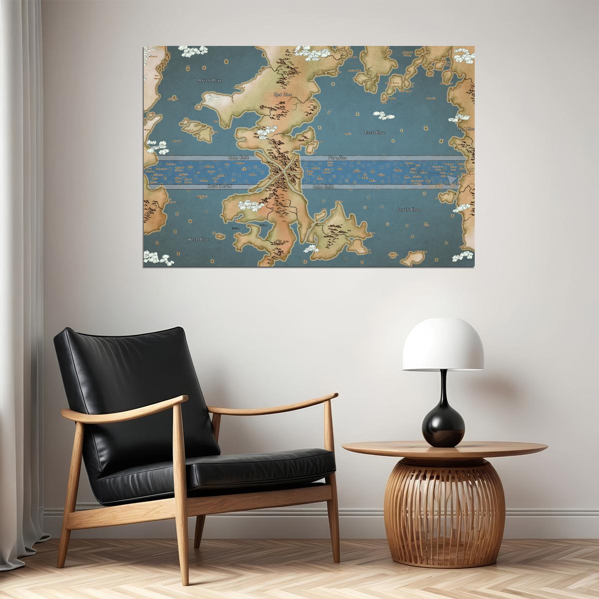 One Piece Anime Poster Grand Line World Map Print Japanese Manga Wall Art Otaku Room Decor