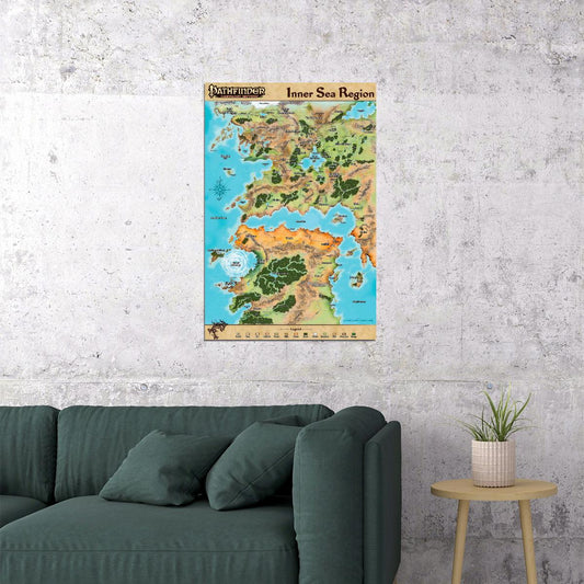 Pathfinder Campaign Setting Poster Golarion Inner Sea Region Map Print Fantasy Tabletop RPG Wall Art