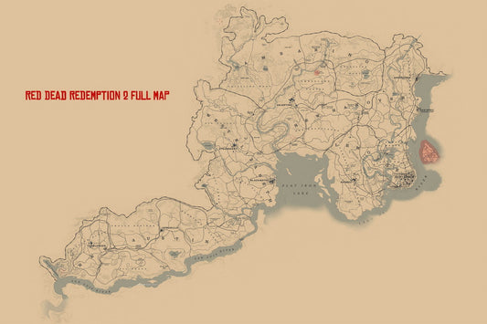 Red Dead Redemption 2 Map Poster American Frontier 1899 Print Western Video Game Wall Art Cowboy Decor