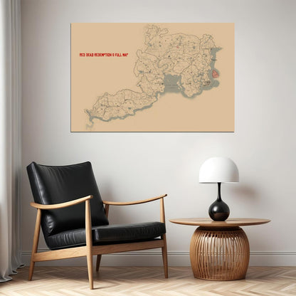 Red Dead Redemption 2 Map Poster American Frontier 1899 Print Western Video Game Wall Art Cowboy Decor