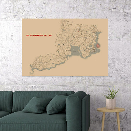 Red Dead Redemption 2 Map Poster American Frontier 1899 Print Western Video Game Wall Art Cowboy Decor