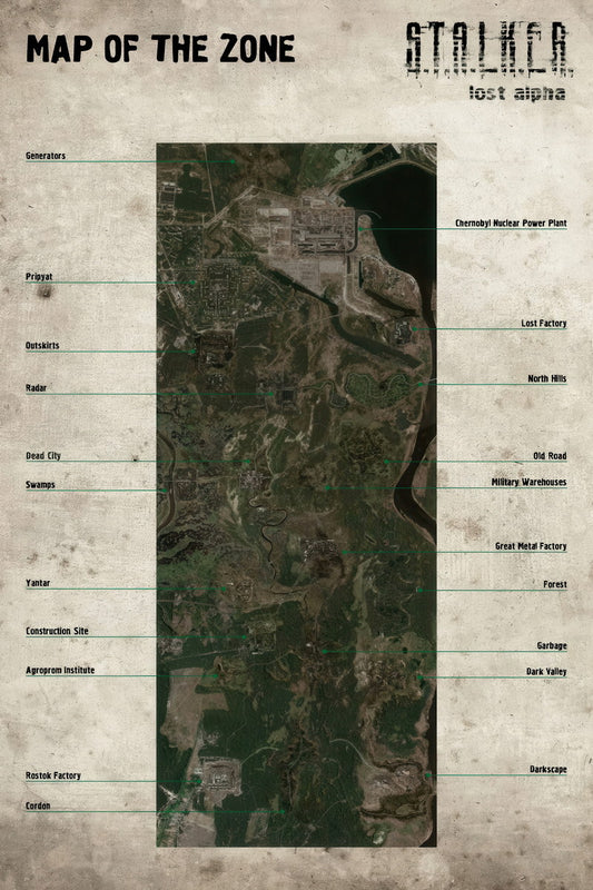 S.T.A.L.K.E.R. Video Game Poster Lost Alpha Map of the Zone Print Post-Apocalyptic Sci-Fi Wall Art Decor