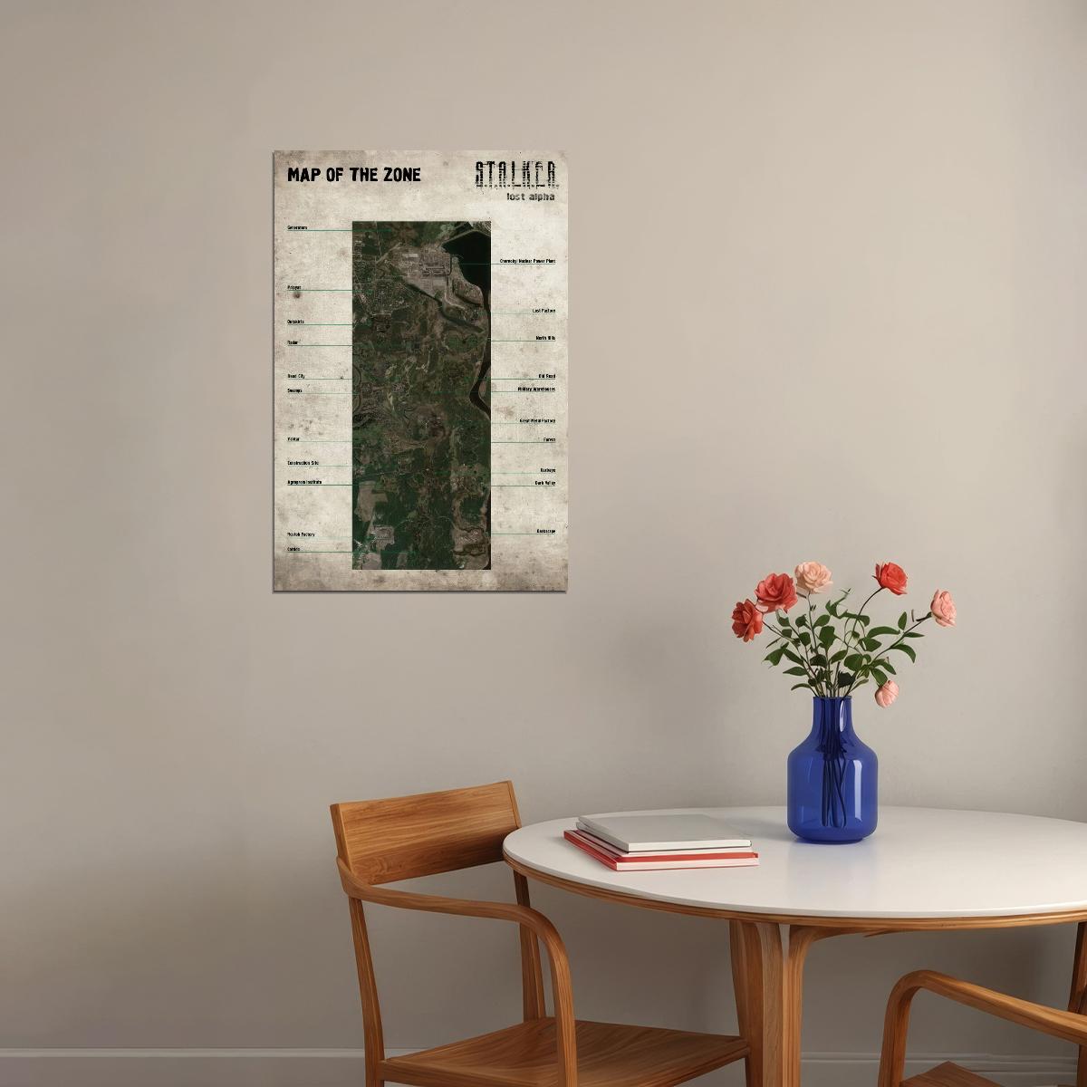 S.T.A.L.K.E.R. Video Game Poster Lost Alpha Map of the Zone Print Post-Apocalyptic Sci-Fi Wall Art Decor