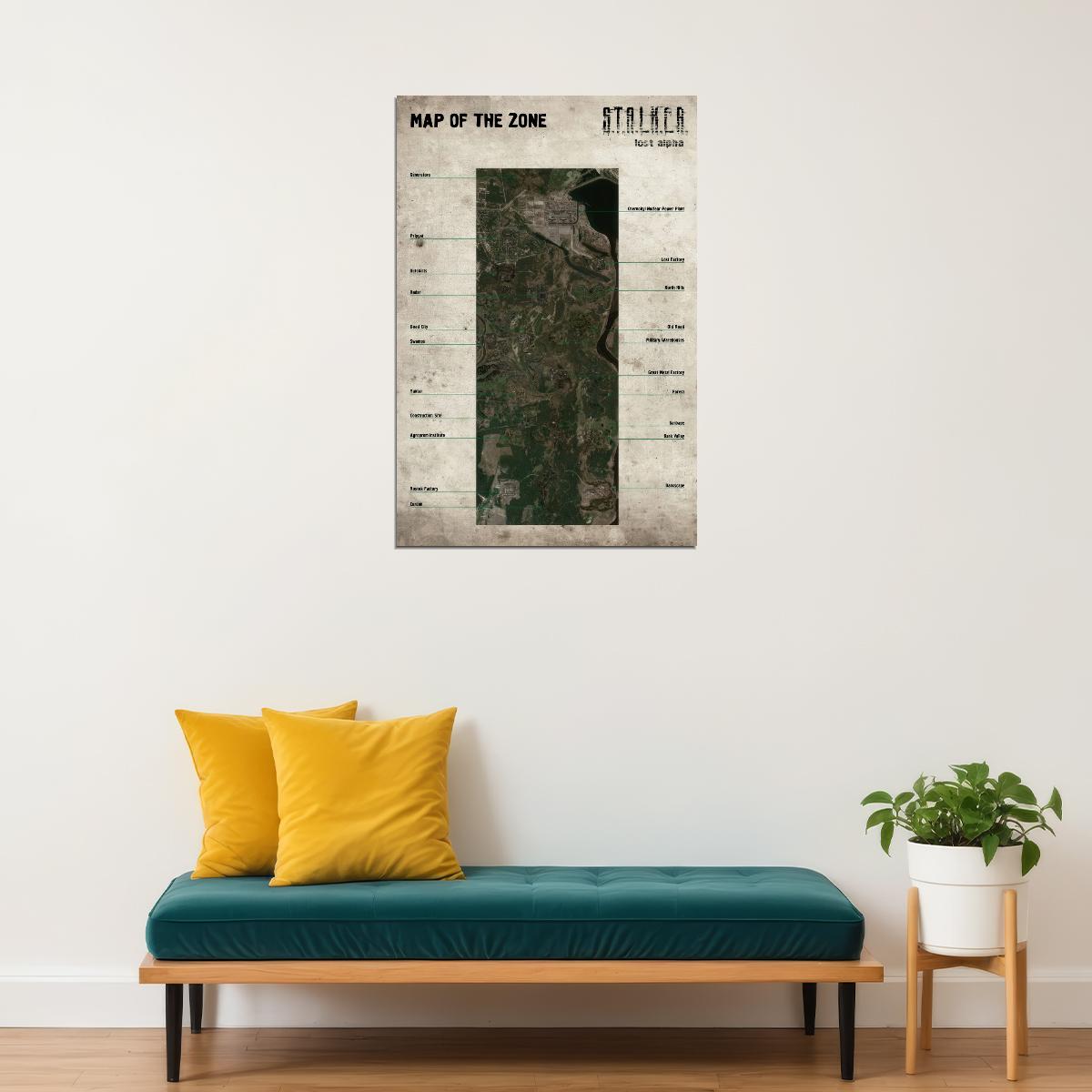 S.T.A.L.K.E.R. Video Game Poster Lost Alpha Map of the Zone Print Post-Apocalyptic Sci-Fi Wall Art Decor