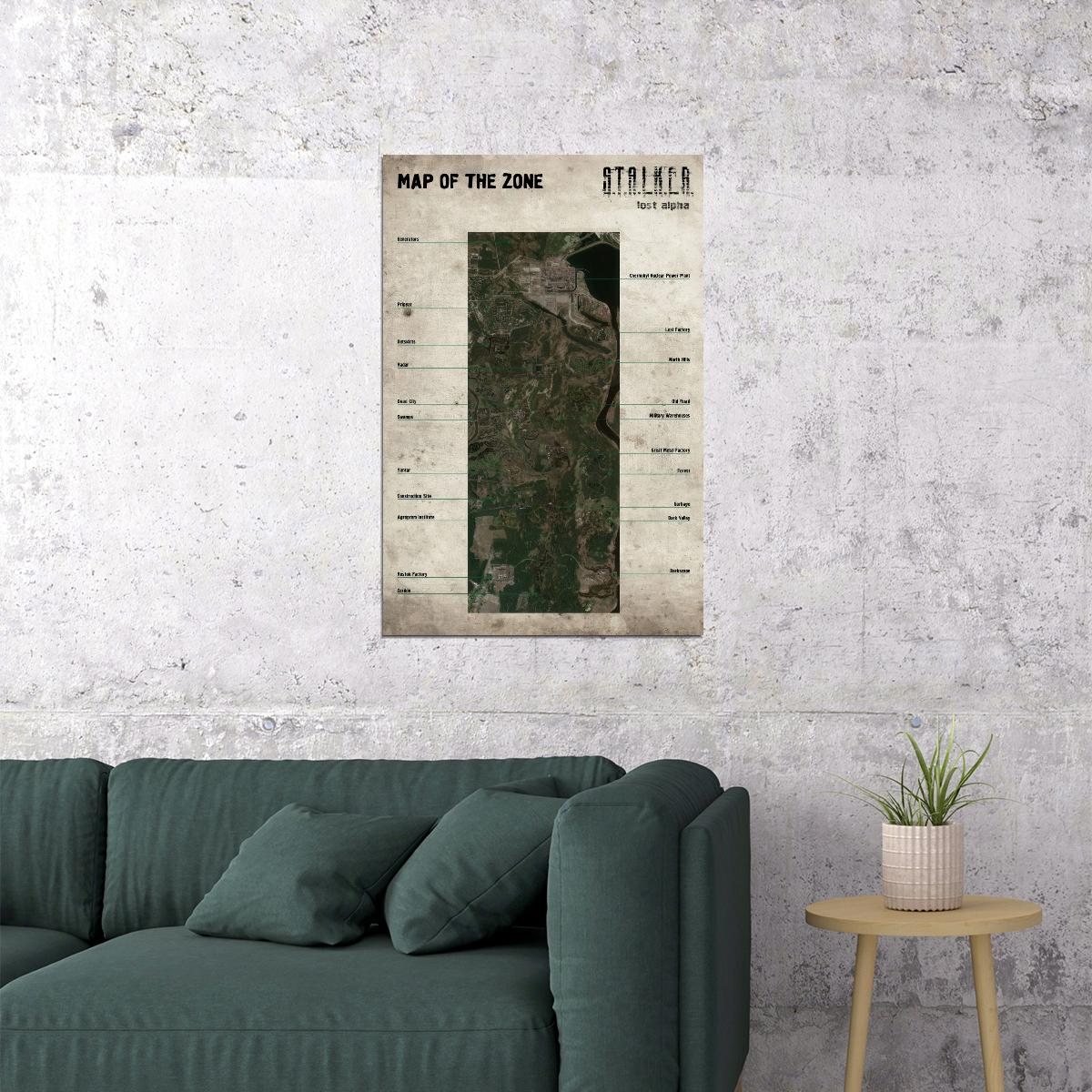 S.T.A.L.K.E.R. Video Game Poster Lost Alpha Map of the Zone Print Post-Apocalyptic Sci-Fi Wall Art Decor