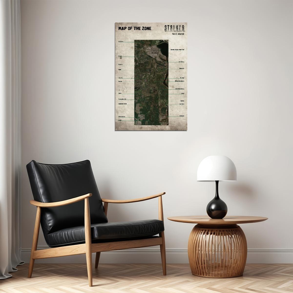 S.T.A.L.K.E.R. Video Game Poster Lost Alpha Map of the Zone Print Post-Apocalyptic Sci-Fi Wall Art Decor