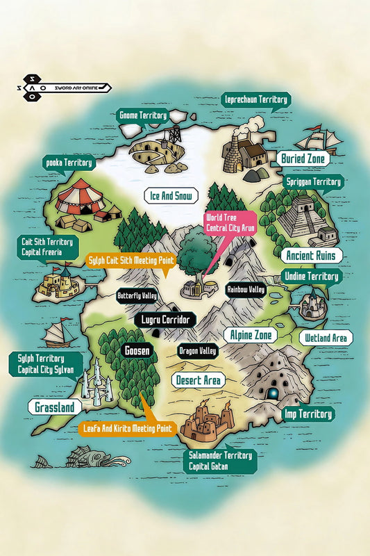 Sword Art Online Anime Poster Aincrad World Map Print Manga Inspired Video Game Wall Art Otaku Decor