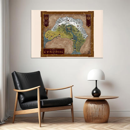 The Elder Scrolls Poster Cyrodiil Map Print Fantasy RPG Video Game Wall Art Open World Gamer Decor
