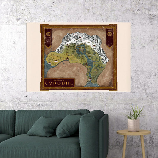 The Elder Scrolls Poster Cyrodiil Map Print Fantasy RPG Video Game Wall Art Open World Gamer Decor