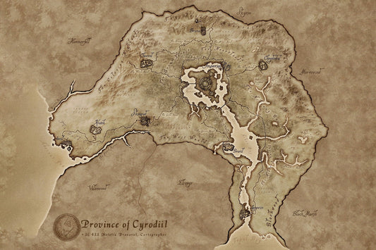 The Elder Scrolls Video Game Poster Cyrodiil Map Print RPG Fantasy Gamer Wall Art Open World Decor