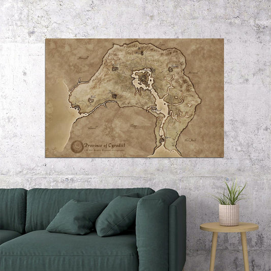 The Elder Scrolls Video Game Poster Cyrodiil Map Print RPG Fantasy Gamer Wall Art Open World Decor