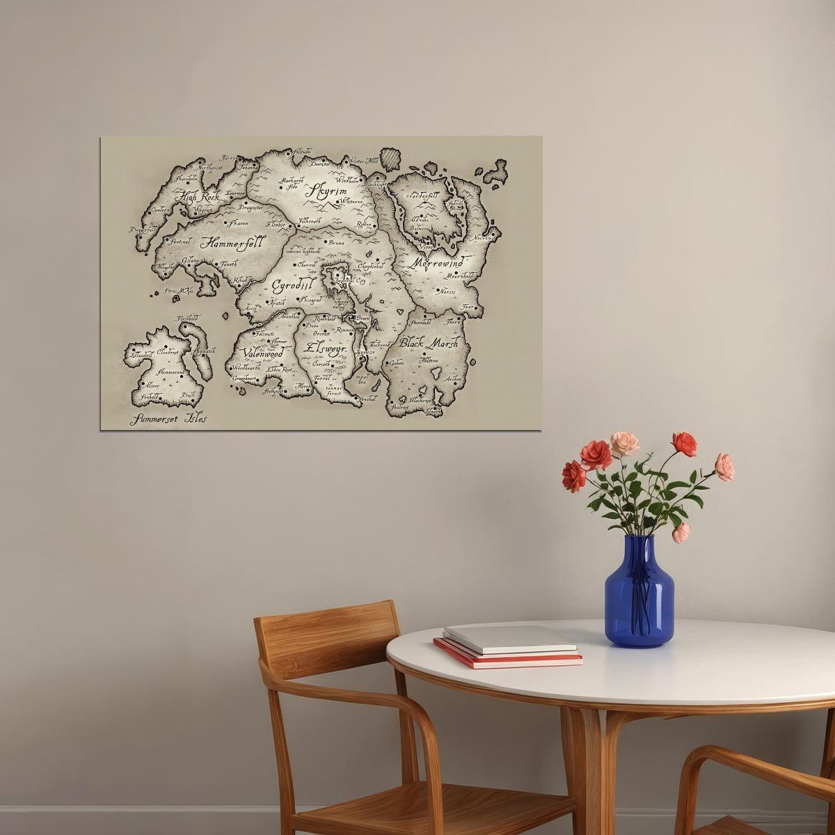 The Elder Scrolls Video Game Poster Tamriel Continent Map Print RPG Fantasy Gamer Wall Art Decor
