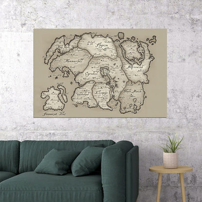 The Elder Scrolls Video Game Poster Tamriel Continent Map Print RPG Fantasy Gamer Wall Art Decor