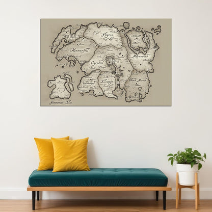 The Elder Scrolls Video Game Poster Tamriel Continent Map Print RPG Fantasy Gamer Wall Art Decor