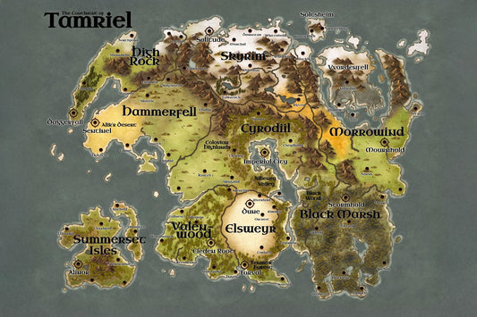 The Elder Scrolls Poster Tamriel World Map Print RPG Fantasy Gamer Wall Art Open World Decor