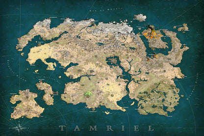 The Elder Scrolls Video Game Poster Tamriel Map Print RPG Fantasy Gamer Wall Art Open World Decor