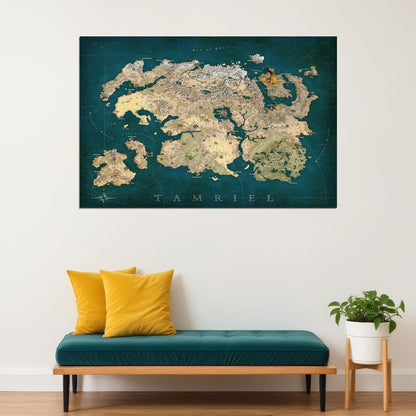 The Elder Scrolls Video Game Poster Tamriel Map Print RPG Fantasy Gamer Wall Art Open World Decor