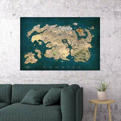 The Elder Scrolls Video Game Poster Tamriel Map Print RPG Fantasy Gamer Wall Art Open World Decor