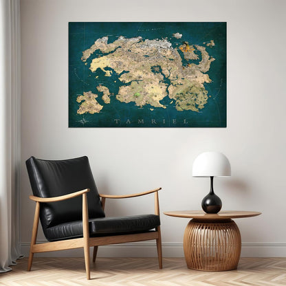 The Elder Scrolls Video Game Poster Tamriel Map Print RPG Fantasy Gamer Wall Art Open World Decor