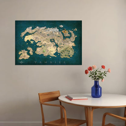 The Elder Scrolls Video Game Poster Tamriel Map Print RPG Fantasy Gamer Wall Art Open World Decor