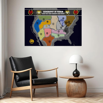 The Hunger Games Poster Panem Map Print Districts Wall Art Futuristic World Decor for Fans